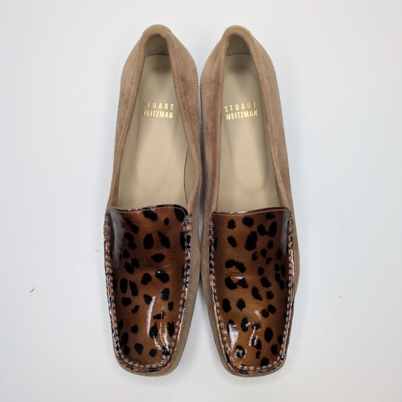 Stuart Weitzman Tan Suede Leather Low Heeled Loafers Animal Print Size 8.5 - Picture 1 of 7